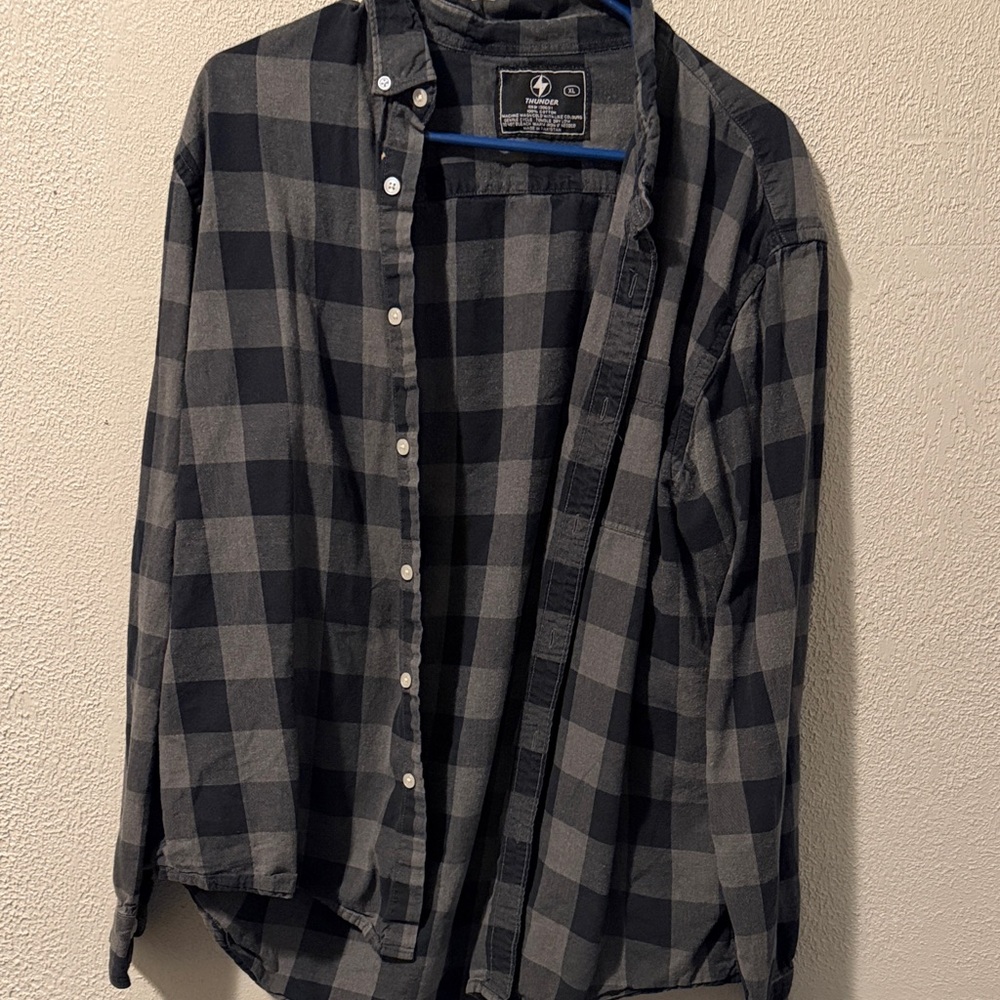 Thunder Black Plaid Button Up